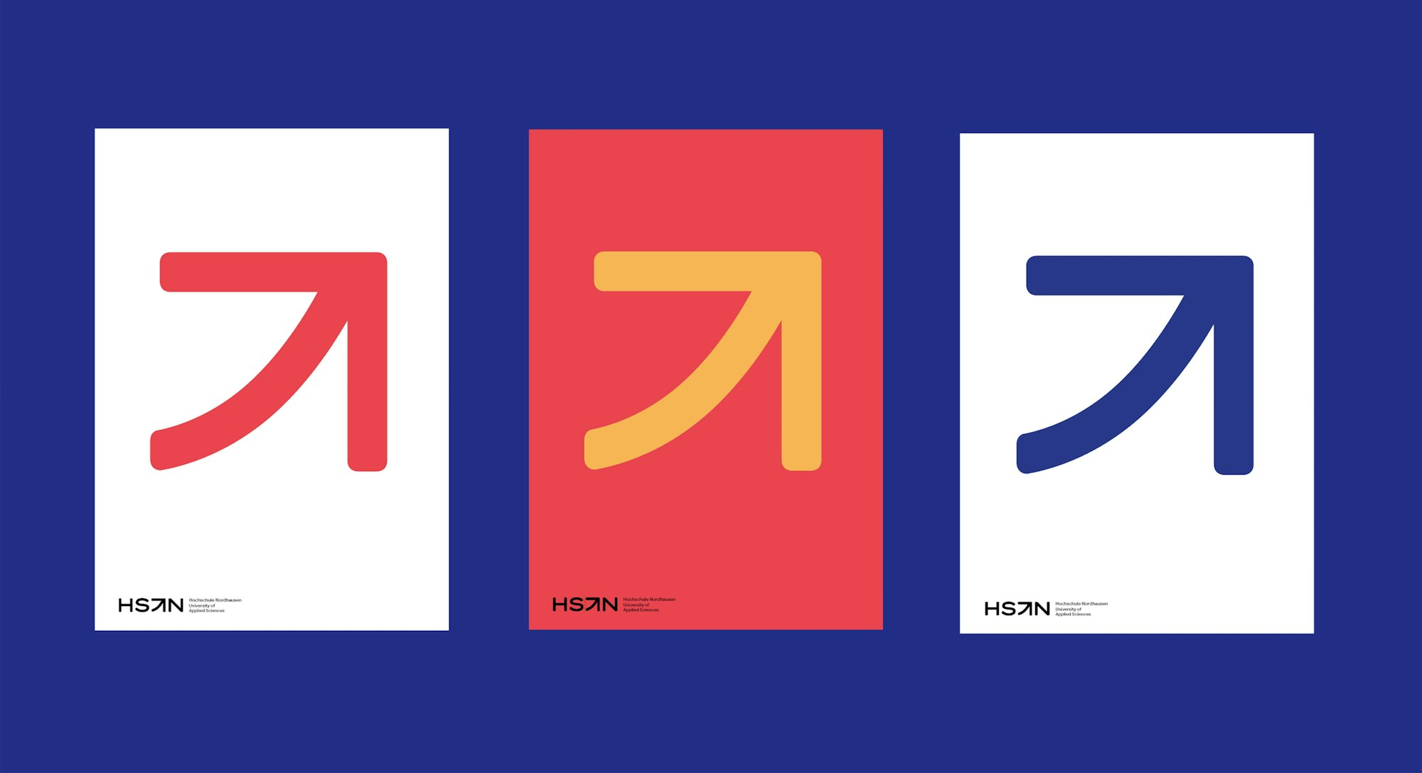 Three posters with arrow key visual and bold colours for HSN.