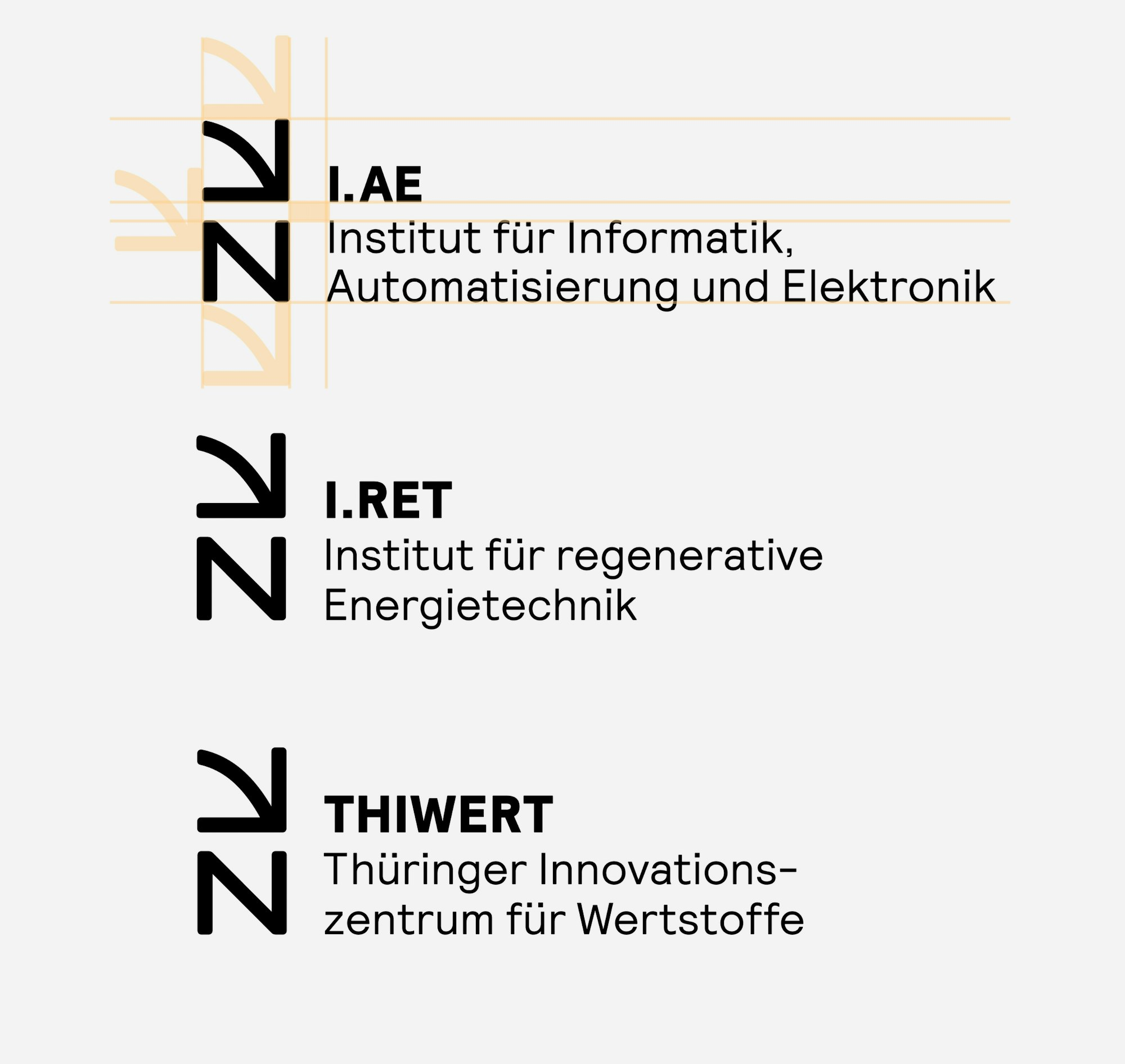 Three institute logo variations, one shown with protection zone.