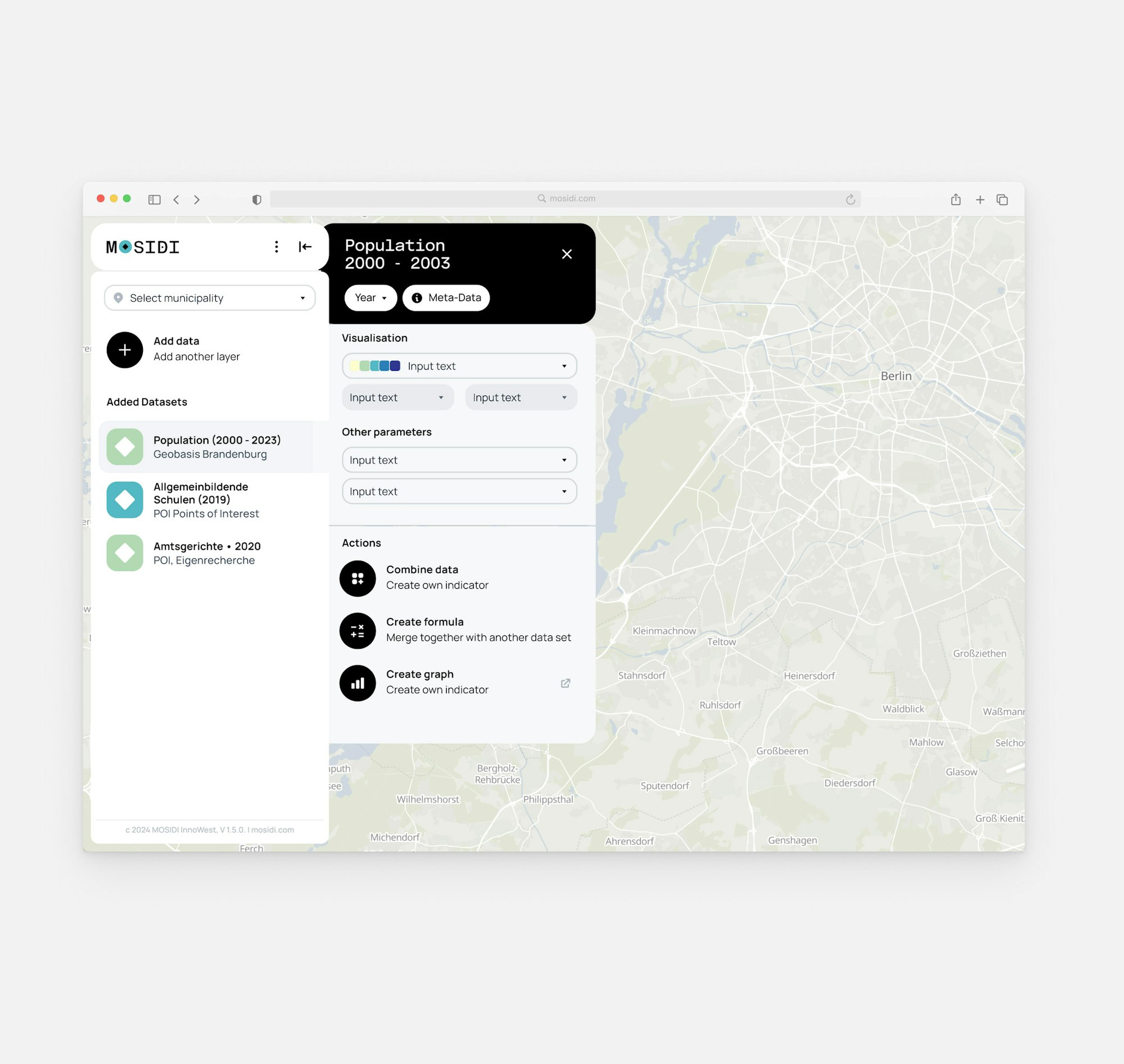 Screen of MOSIDI application showing map and data visualisation panel.