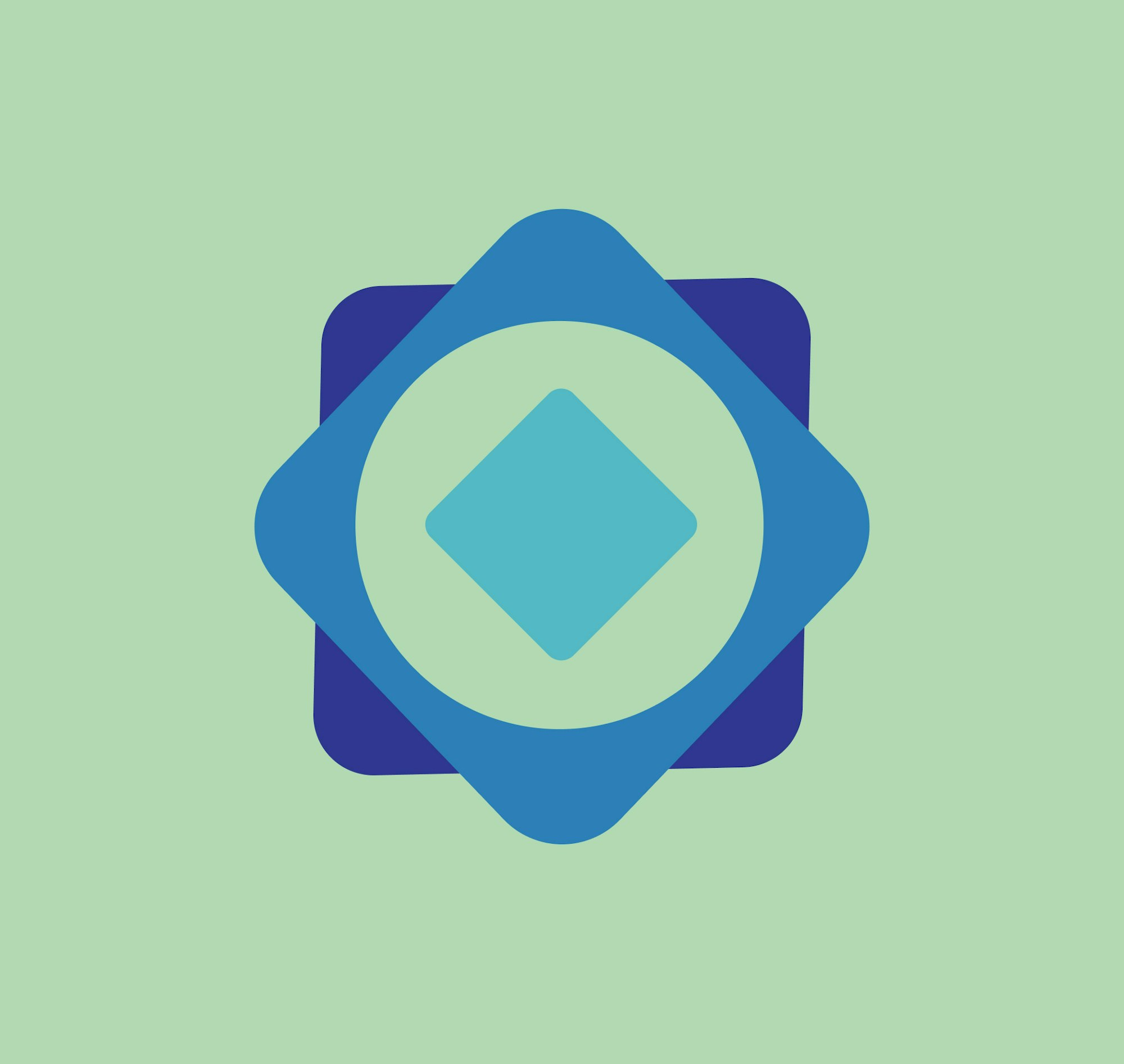 MOSIDI shapes in blue hues on green background.