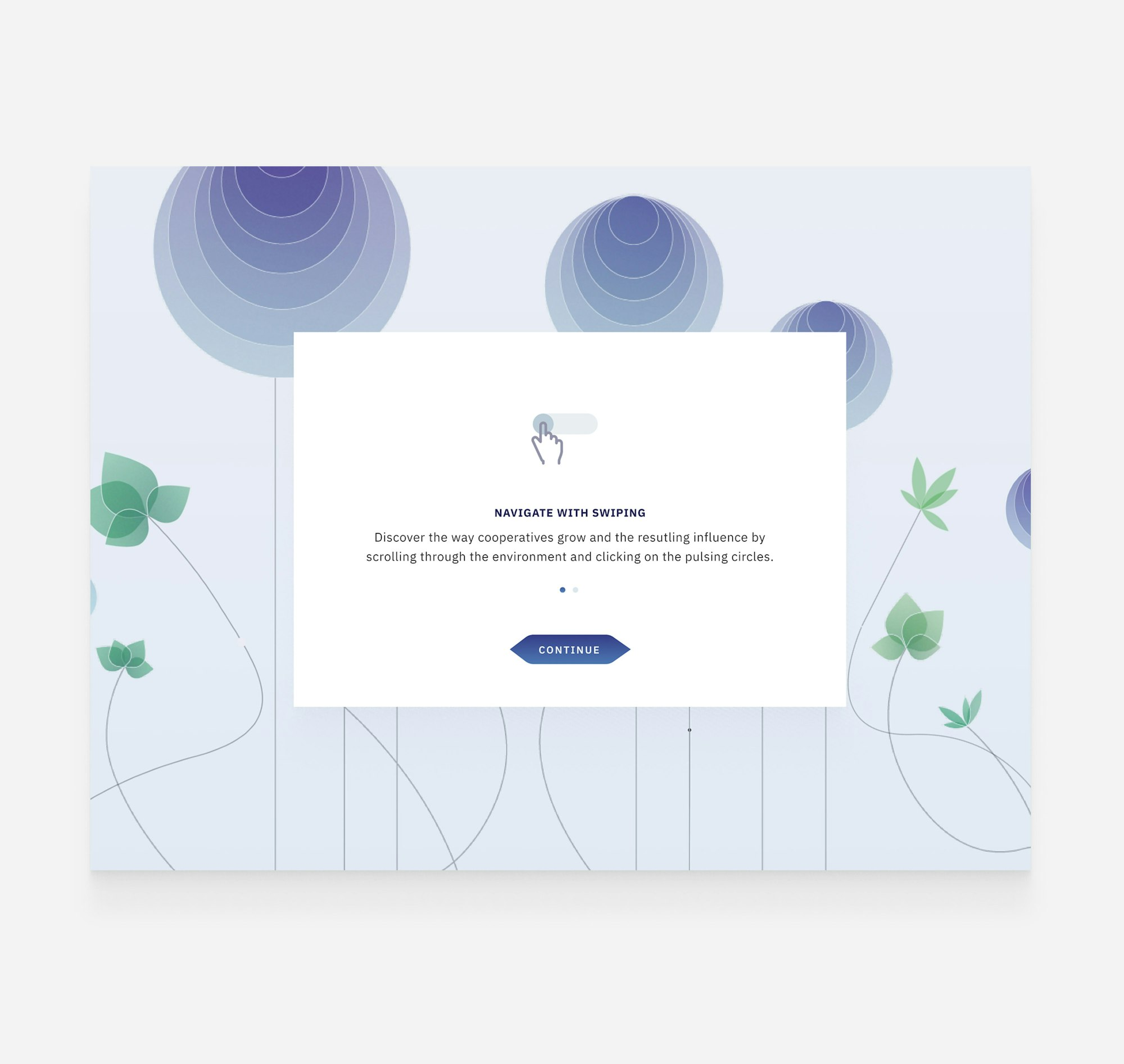 Onboarding screen showing interaction by swiping.
