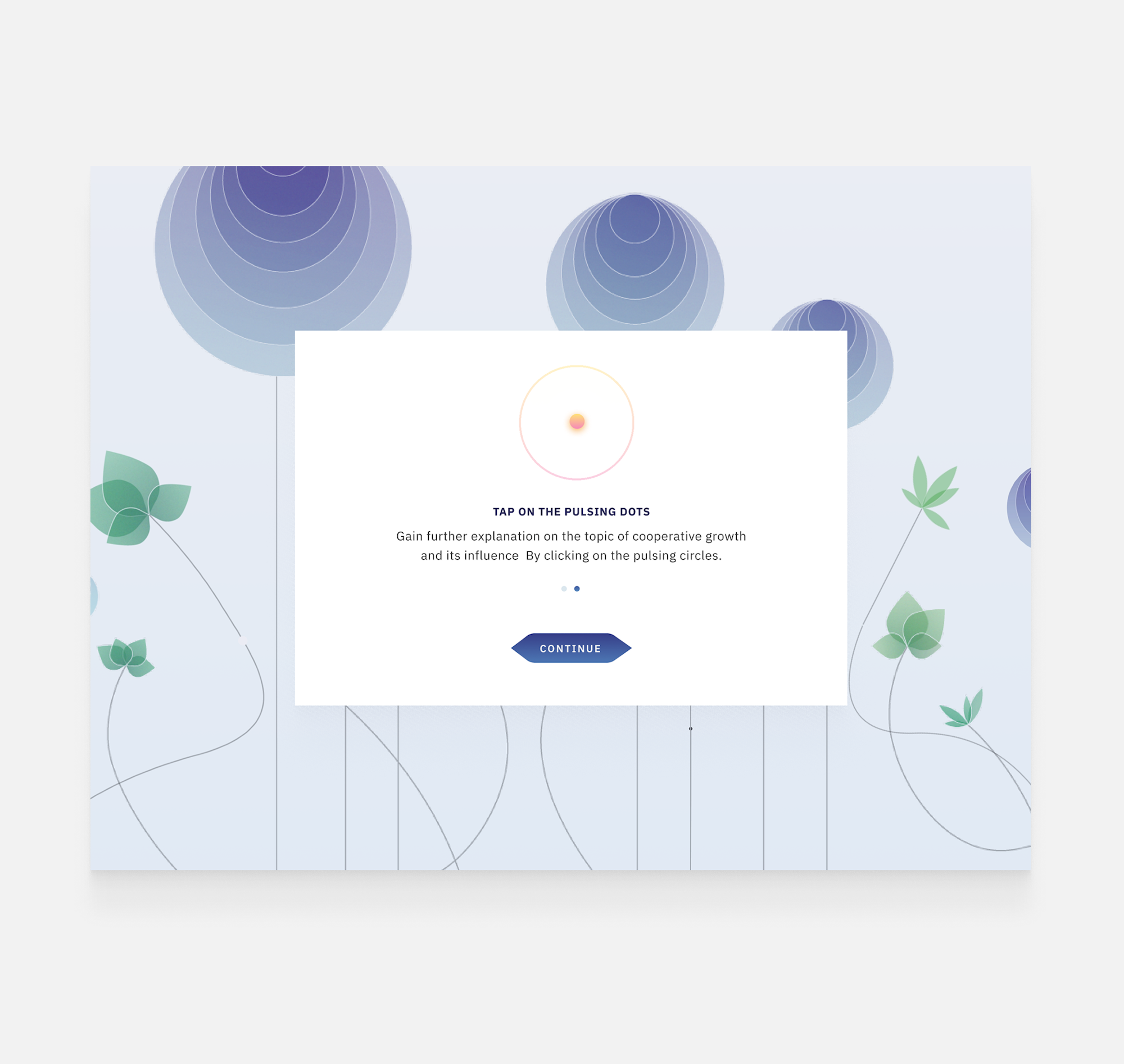 Onboarding explaining interactive points to unveil further information.