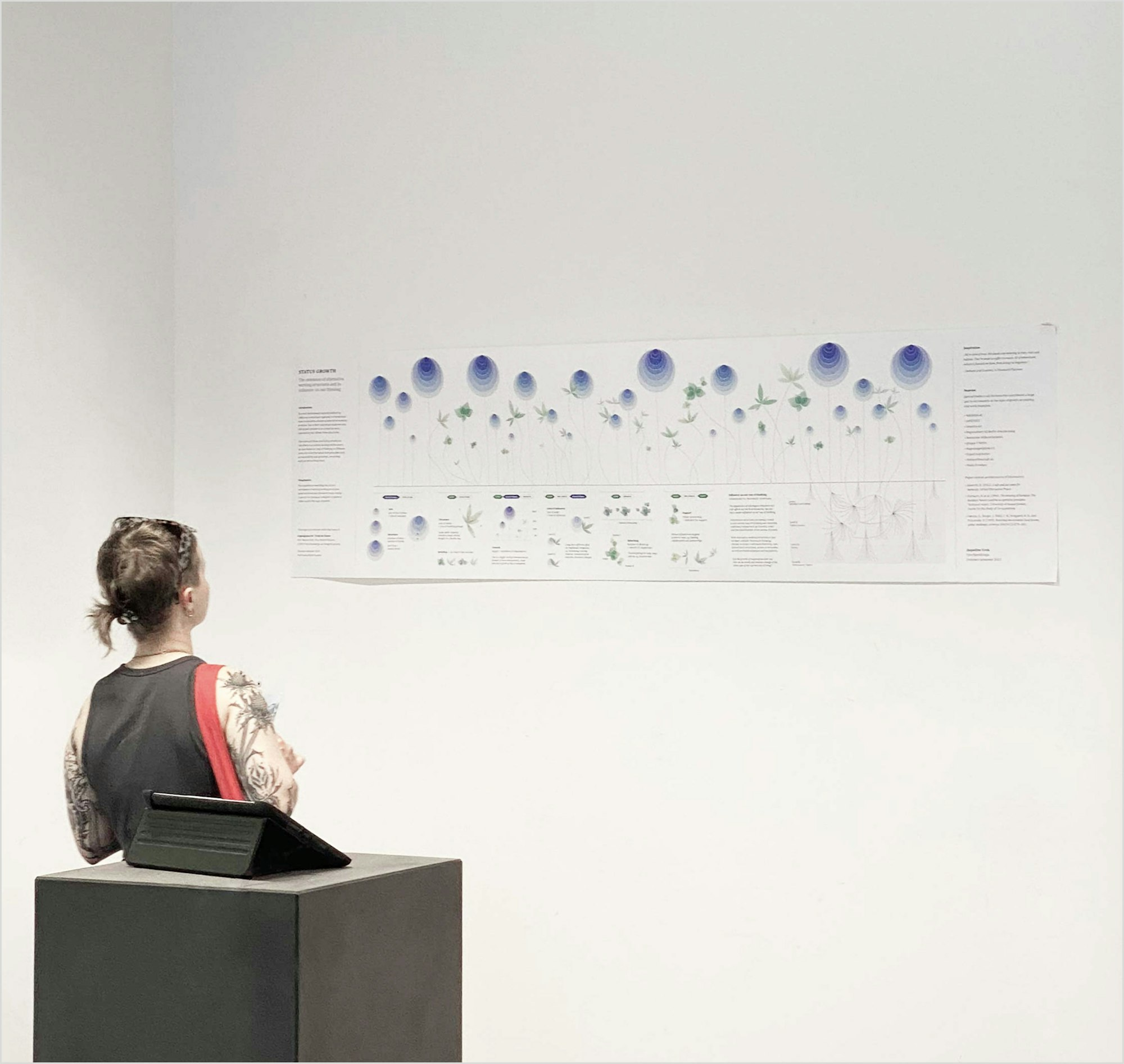 Woman standing in front of analogue poster.