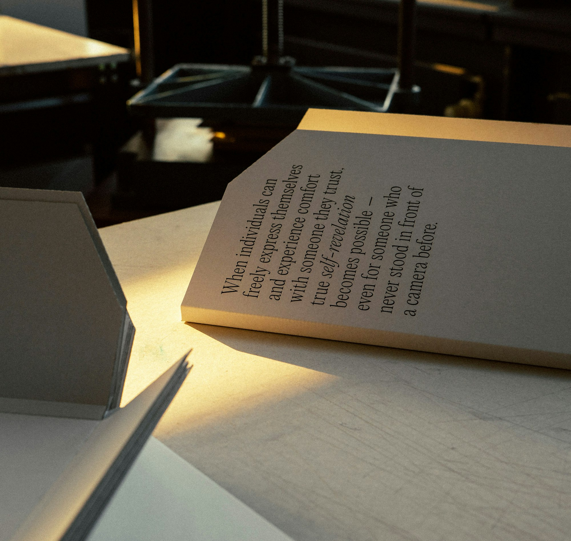 Photography of production process of book cover.